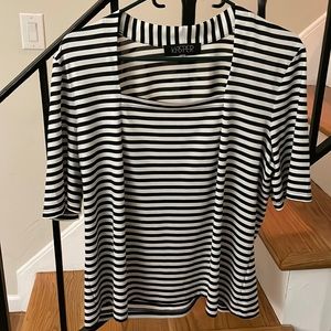 This a Kasper beautiful black and white stripe blouse in great condition right